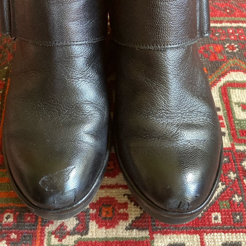 Size 8 (39) Fly London Leather Velcro Slip On Boots black wedge heel monk strap - Picture 2 of 15